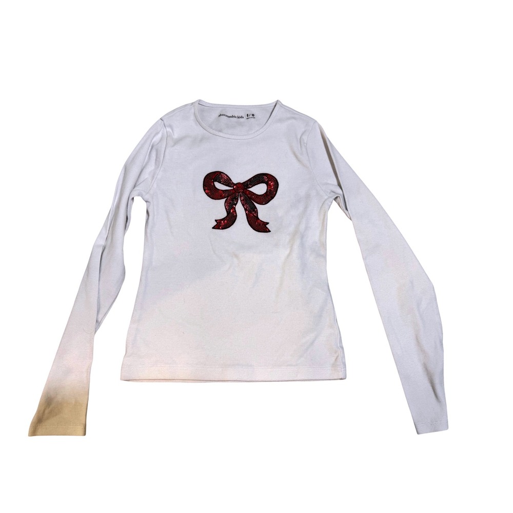 Abercrombie Kids White‎ Long Sleeve Tee Glitter Bow Sparkle Casual Top 9 10